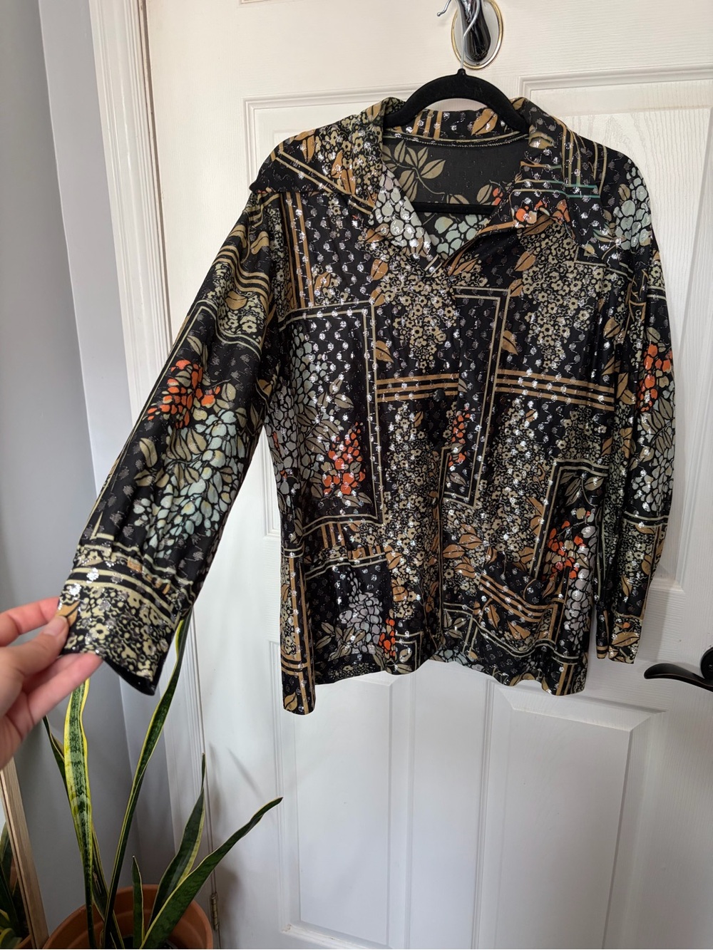 1970s Lamé Disco Blouse with shiny patchwork pattern 🪩